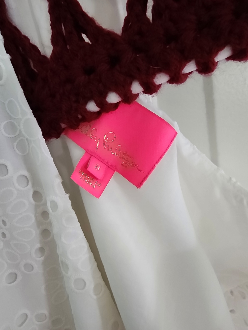 Lilly Pulitzer White Eyelet Dress with Hot Pink Label